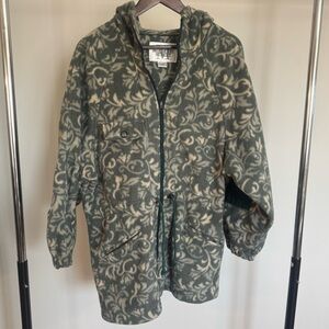 Vintage 90s Green and Cream Patterned Hooded Jacket Size Large Y2K Retro Camping